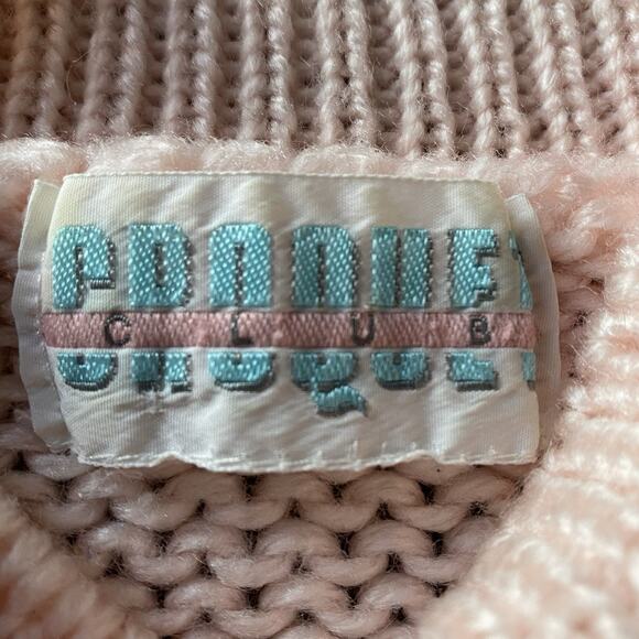 Vintage Croquet Club Sweater Womens Light Pink Pullover Mock Neck Pocket 80s - Picture 5 of 7